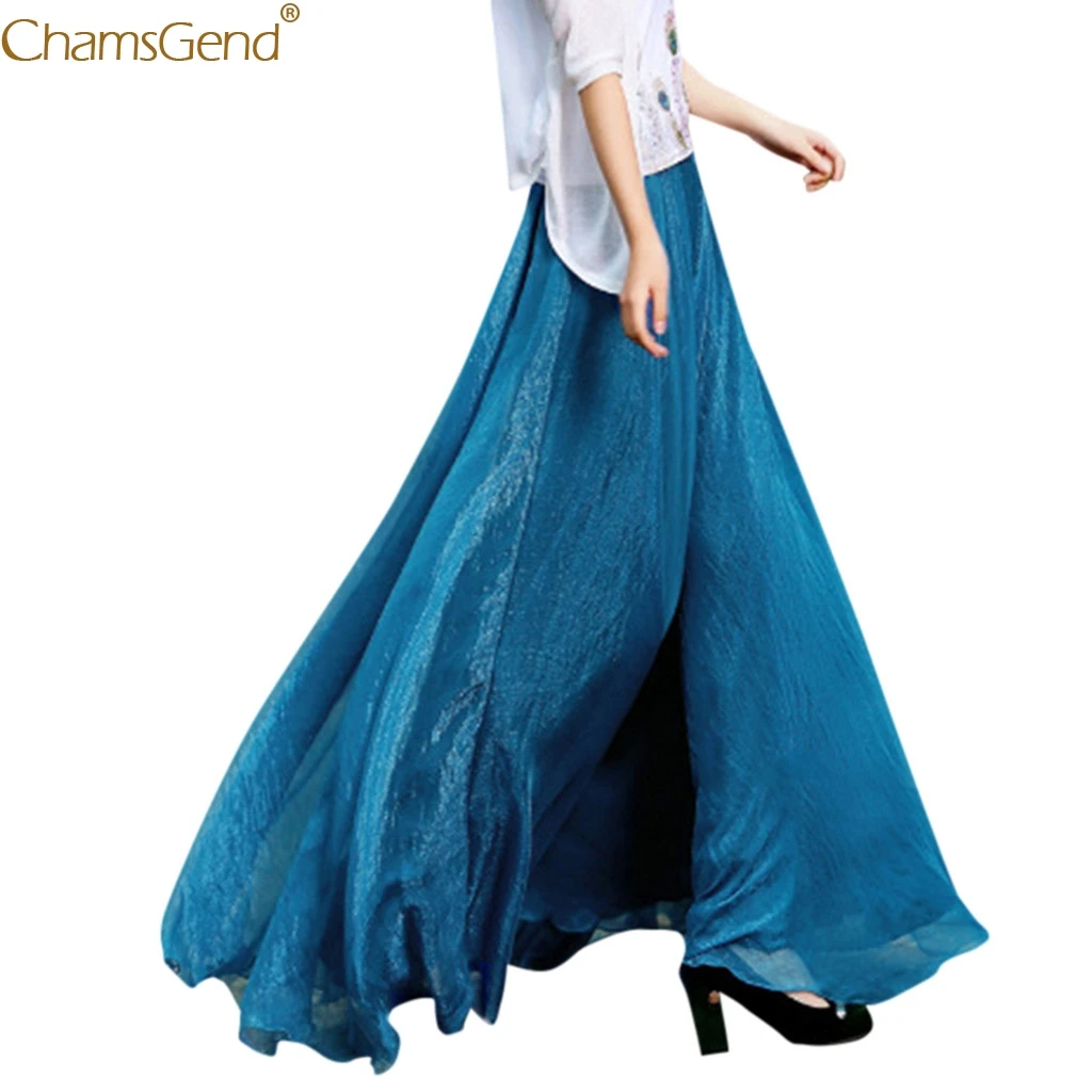 В стиле бохо с высокой талией юбки женские длинные юбки женские макси юбки однотонная плиссированная половина длины эластичная Вечеринка пляж Apr