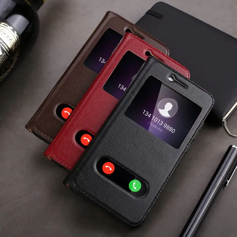 Genuine Leather Case For Huawei Honor 9 Window View Protective Cover Magnetic Coque For Huawei Honor
