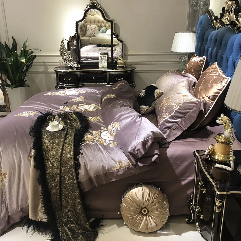 Waliicorners Luxury embroidery Bedding Sets Bedclothes Duvet/Quilt Cover AB side Bed Linen Sheet palace royal Set Queen King Size 16 2