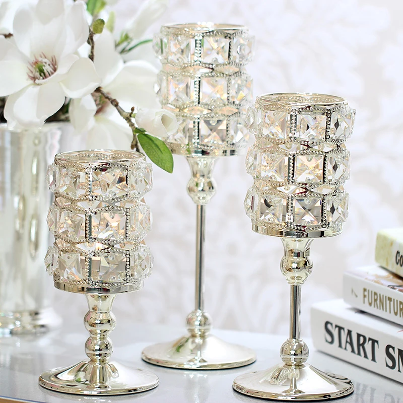 

European style crystal glass candle holders creative home wedding dinner decor candlestick candelabra decorativas candle holder