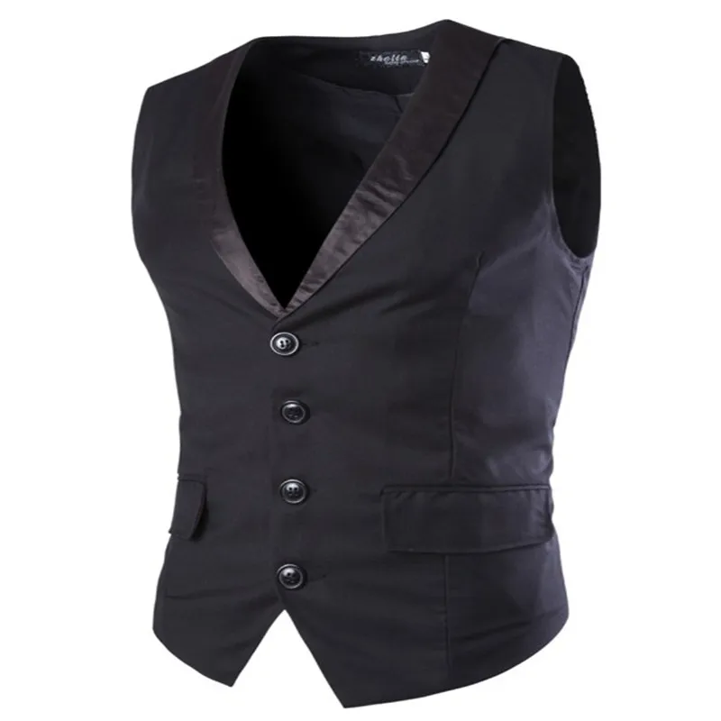 MEBOSYA 2016 Men Slim Suit Vests Male Single Breasted Notched Collar Business Casual Vest Men
