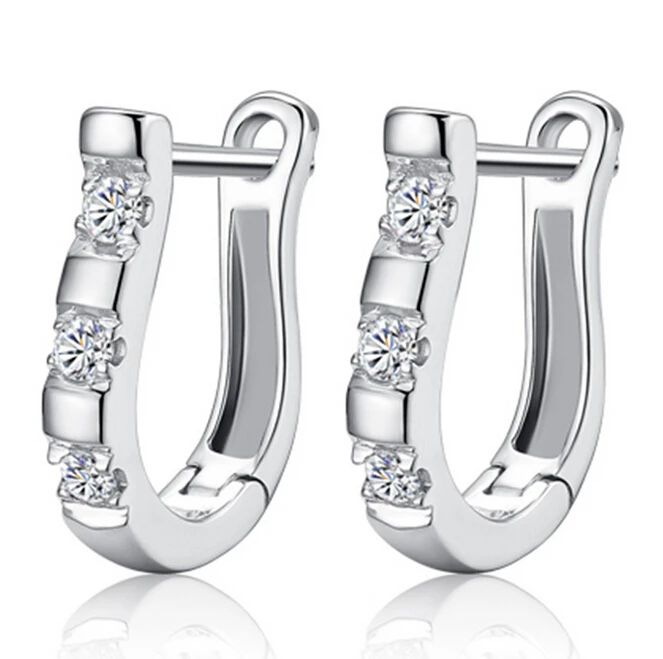2015 pendientes Luxury 925-sterling-silver Earrings Flash CZ Diamond Harp Studs Horse Shoe Earrings Women brincos E170