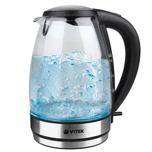Чайник электрический Vitek VT-7046(BK)(Мощность 2200 Вт, корпус из стекла, 1.7 л, подсветка корпуса, отсек для хранения шнура