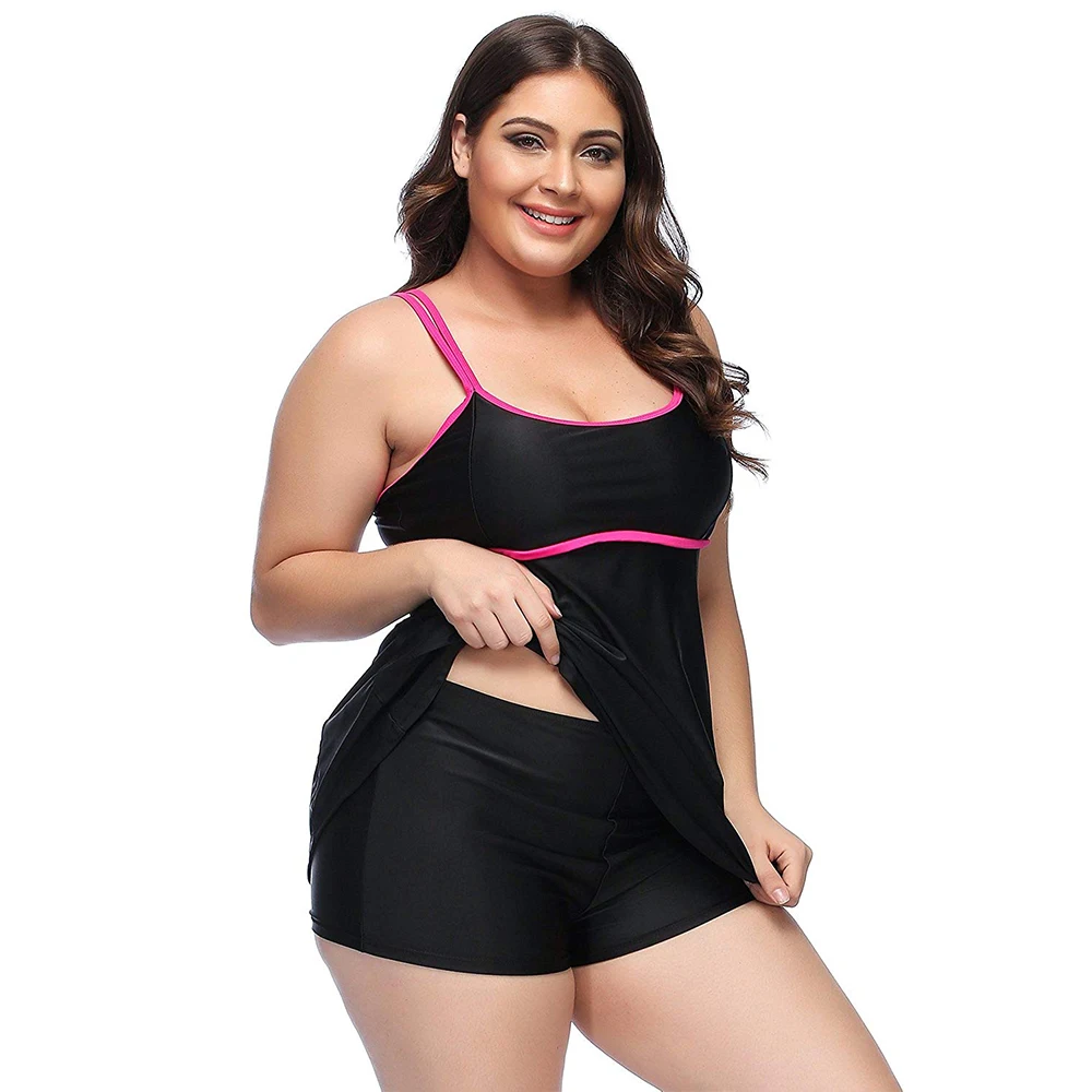 

Women Plus Size Swimdress Swimwear Bathing Suits Two Pieces Swimsuits Cover up Double Straps Tankini Set with Boyshorts Bottoms