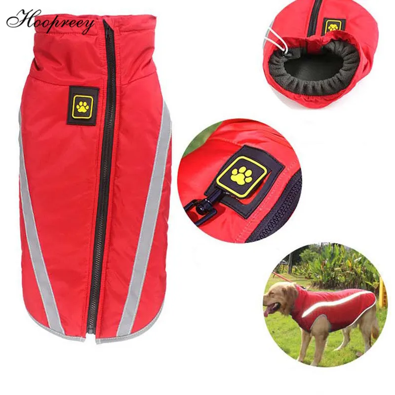

Winter Large Medium Dog Clothes Thicken Warm Waterproof Dog Jacket Reflective Invisible Traction Hole Pet Coat Vest Outfit 20E