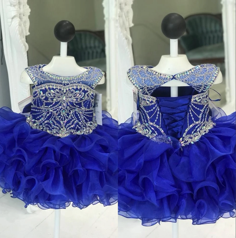 

Cupcake Little Girls Pageant Dresses 2019 Royal Blue Glitz Pageant Gowns for Toddler Infant Baby Girls Real Pictures ritzee
