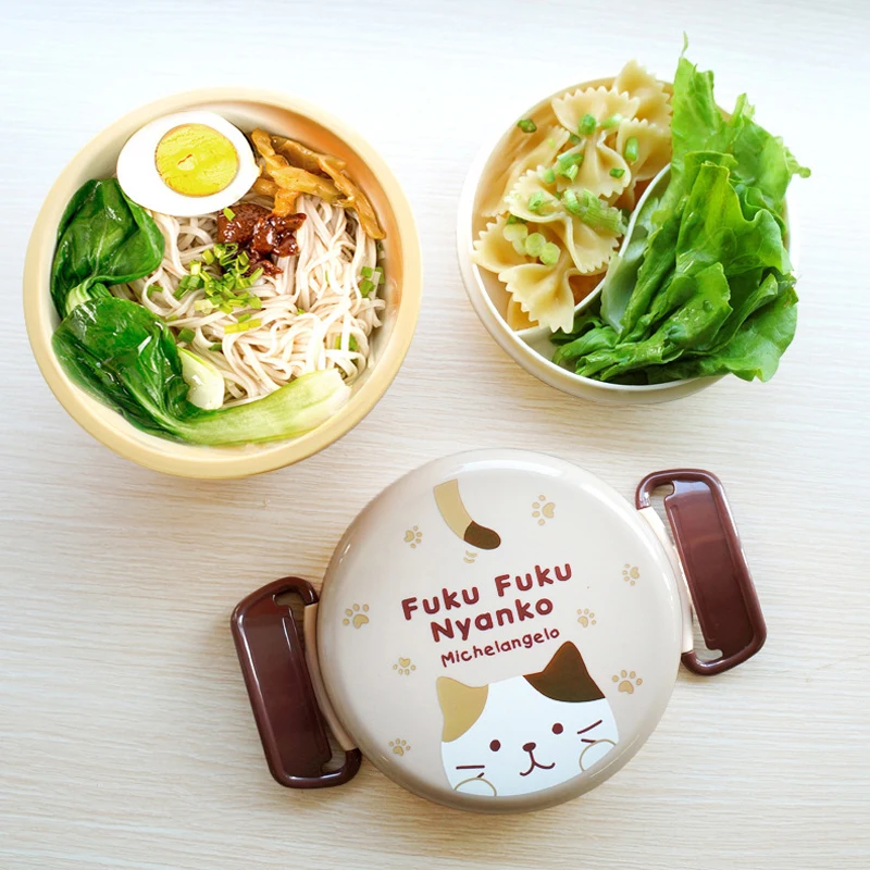 

Portable Microwavable Round Lunch Boxes For Kids Cartoon Cat Picnic Bento Food Container Storage