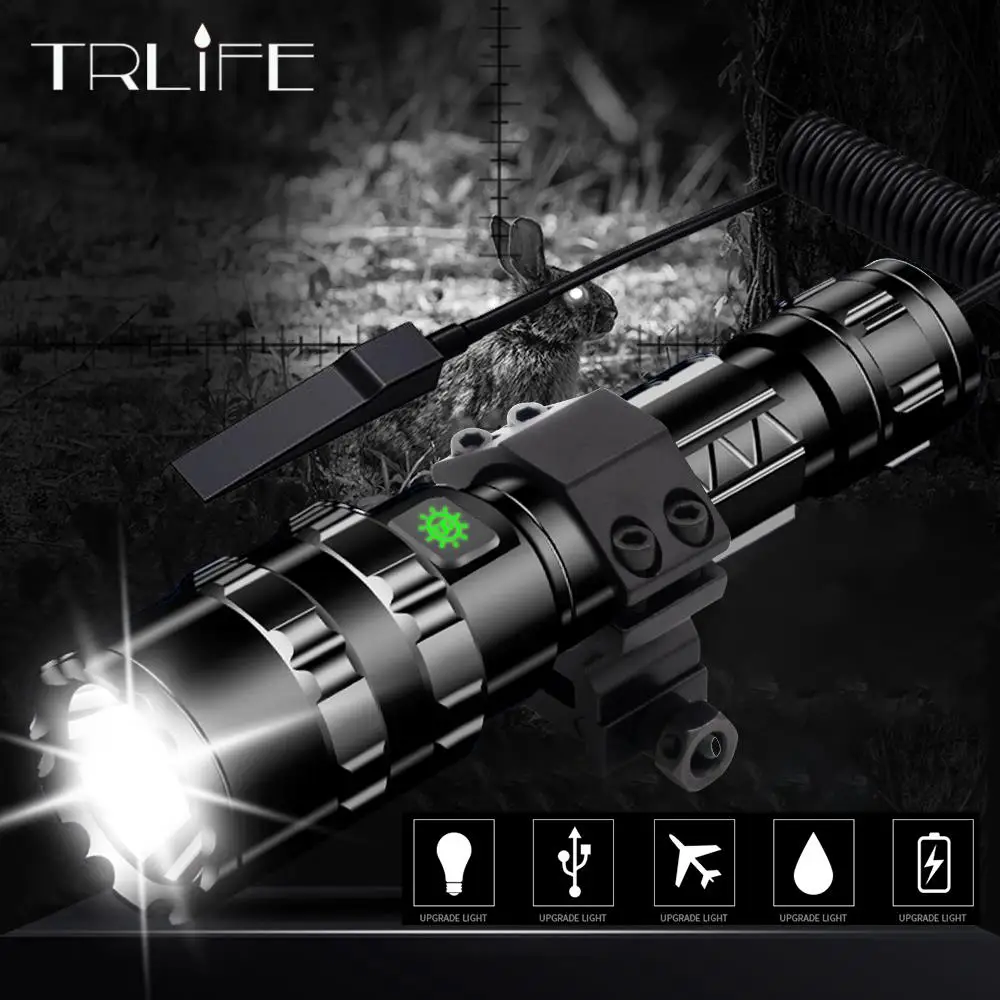 

60000Lums LED Tactical Flashlight Scout light L2 Ultra Bright USB Rechargeable Waterproof Torch Hunting light 5 Modes by 1*18650