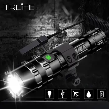 

LED Tactical Flashlight Scout light L2 Ultra Bright USB Rechargeable Waterproof Torch Hunting light 5 Modes by 1*18650