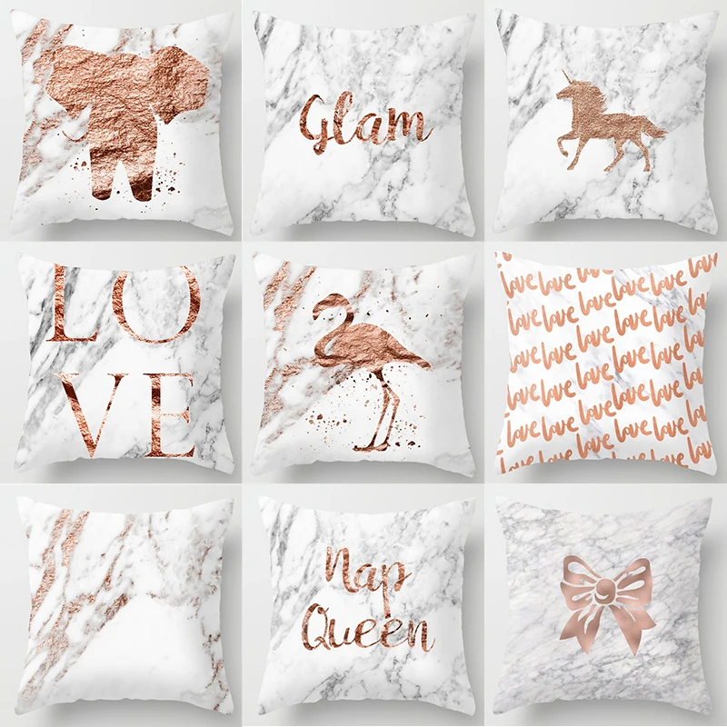 

CANIRICA Rose Gold Pillow Cover Sofa Decorative Pillows Marble Cushion Cover 45x45cm Home Decor Funda Cojin For Living Room