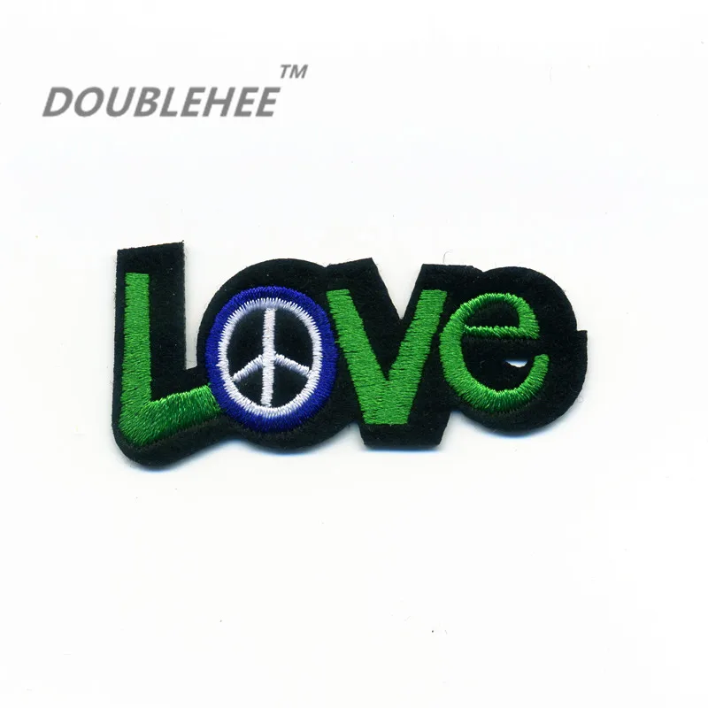 

DOUBLEHEE 6.5cm*3cm Embroidered Iron On Patches Delicate Green Love Peace Motif Beauty Embroidery Cloth Applique Bags Shoes