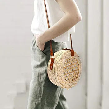 

Hot Sales Natural ladies rattan bag summer storage straw handbag shoulder bag tote bag multi-functional cosmetics storage bag