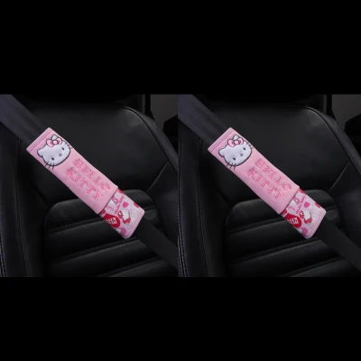 Мультфильм hello kitty Автомобильные подголовники подушки поясничная Подушка ремень безопасности авто чехол на руль Подарочный аксессуар для автомобиля для женщин и девочек - Цвет: Pink Belt 1 pair