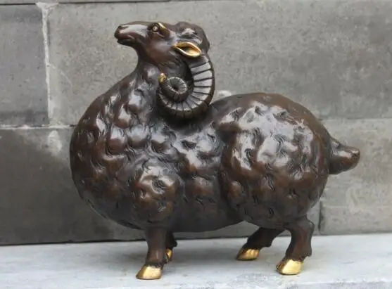 

S03567 China Pure Bronze Copper Feng Shui Lucky Zodiac Sheep Goat Home Decor Statue (B0413)