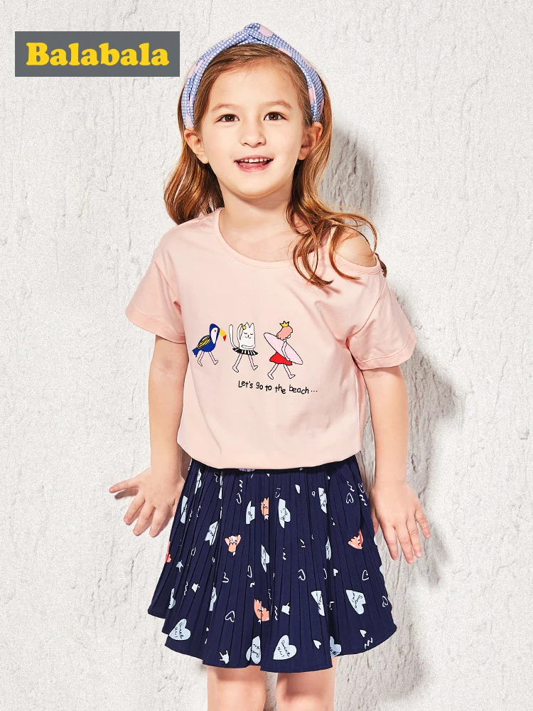 

Balabala Girls Clothing Sets Summer Style Kids Clothing Sets Short Sleeve White T-shirt+ Shorts 2Pc Children Girls Suit