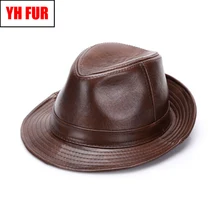 2020 mężczyźni prawdziwa prawdziwa skóra bydlęca skóra kowbojskie kapelusze moda w nowym stylu prawdziwa skóra naturalna czapka kapelusz sprzedaż naturalna skóra bydlęca czapki tanie tanio Skórzane Dla dorosłych Na co dzień Stałe YH-FUR-5221 100 real genuine cowhide leather