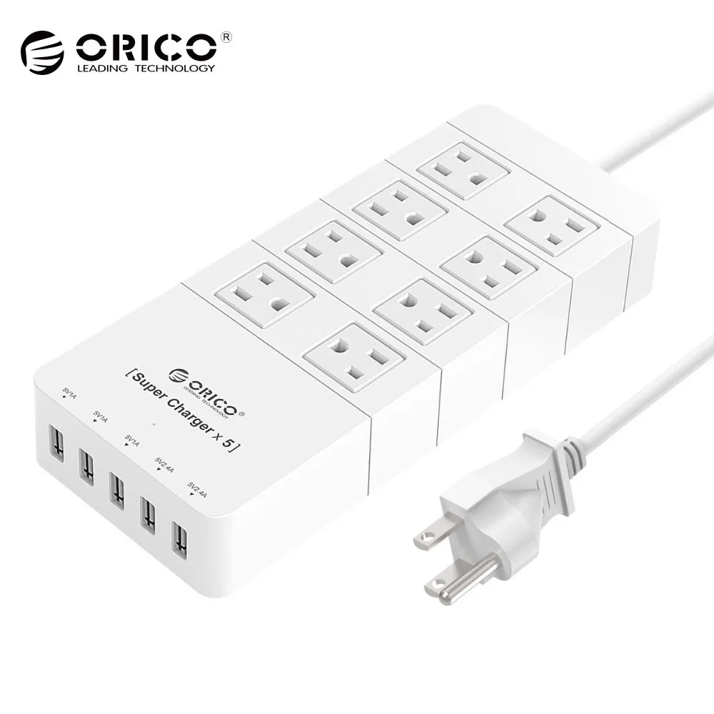

ORICO HPC-8A5U Electronic Socket with Over-voltage Protection 1250W Home Office Charger strip for Smartphone and Flat Deveices