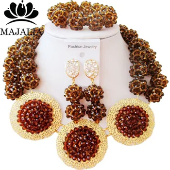 

Majalia Fashion Nigerian Wedding African Jewelry Set Brown Crystal Bead Necklace Bride Jewelry Sets Free Shipping 2JS061