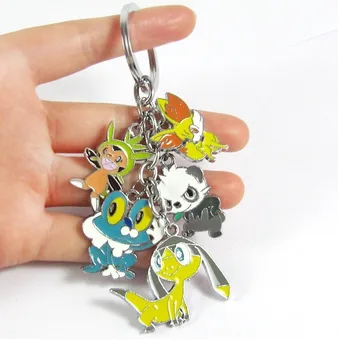 

New Retail Pancham Froakie Chespin Fennekin Helioptile Metal Keychain Pendant Free Shipping