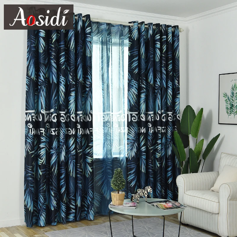 Современные светонепроницаемые шторы с рисунком синих листьев для гостиной, оконный тюль и занавески для спальни, детские шторы, 85% затенение - Цвет: Blue Curtains