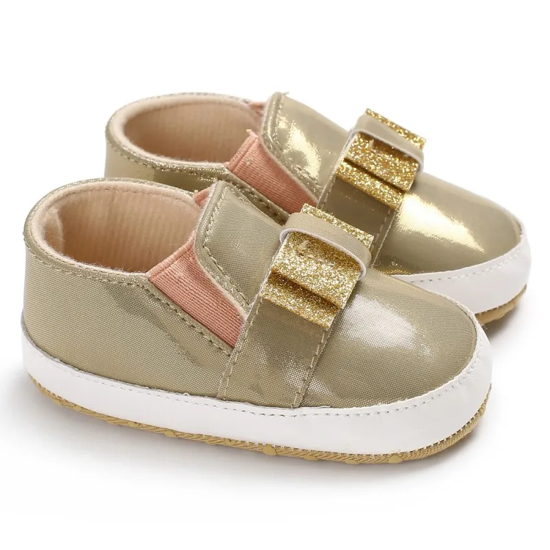 2017 Baby Fashion Bling Sequins Bow PU Leather Baby Shoes Leisure Baby Sneaker Soft Sole First Walkers j3