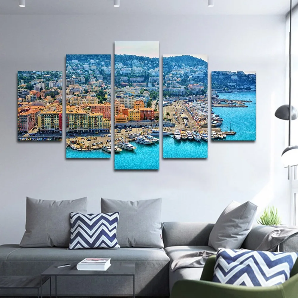 

Living Room Home Modern Decor Wall Art 5 Pieces Mountains Ship Seascape Painting HD Prints Posters Modular Canvas Pictures Frame