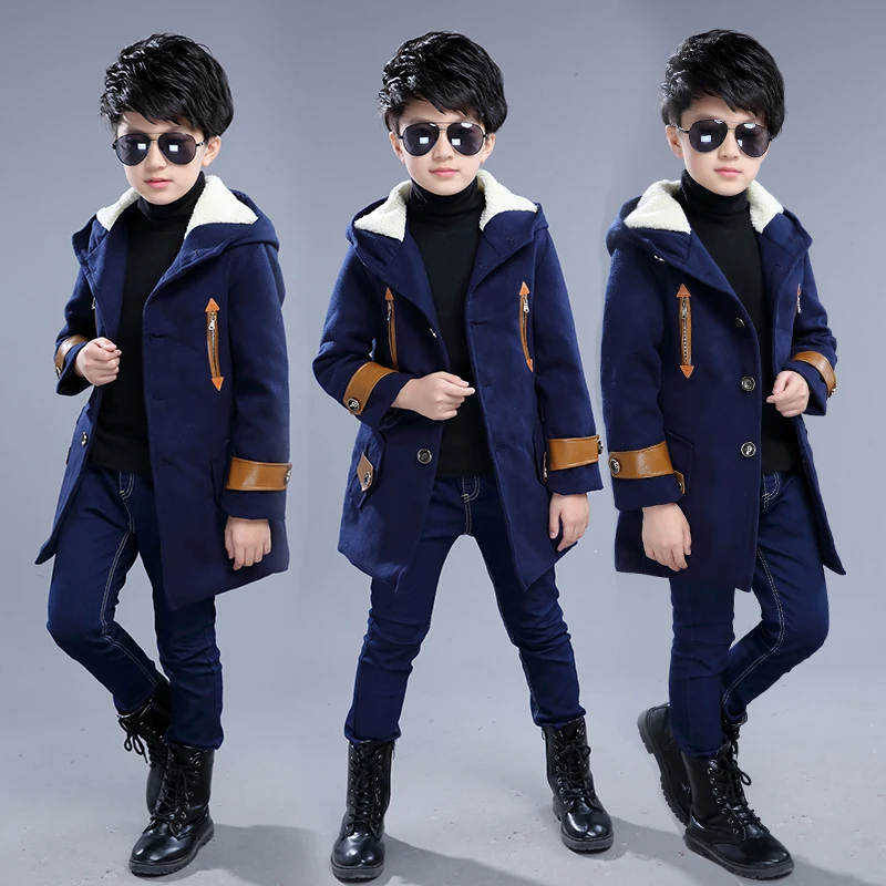 

Boys woolen coat fashion boy spring and autumn woolen coat plus velvet thickening 2018 new children's clothing children's coat