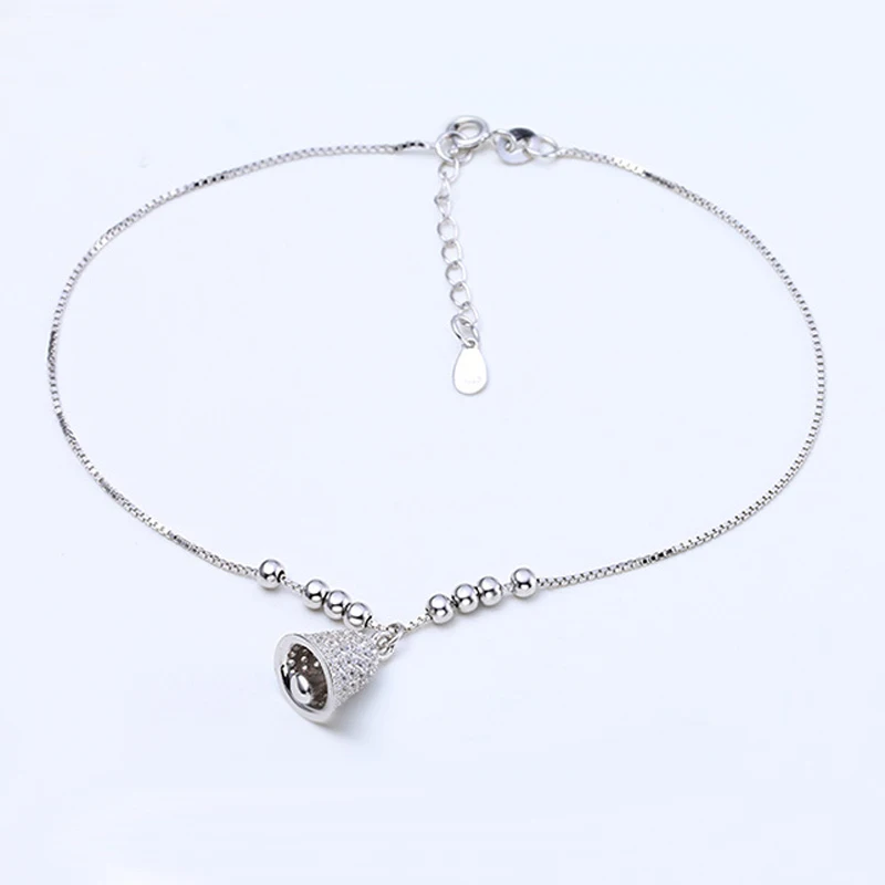 Hutang Real 925 Sterling Silver Bell Anklets Bracelet Cubic Zirconia Fine Jewelry for Women Summer Style 2018 New Fine Jewelry
