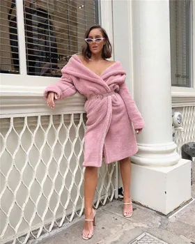 

Women Plush Coat Fashion Solid Color Turn-down Collar Cardigan Long Coat Fashion Ladies Autumn Winter Warm Comfortable Coat