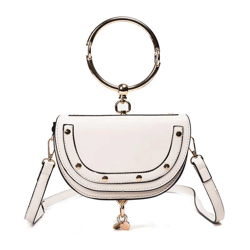 Женская сумка-седло, новинка, Европейская и американская Сумочка, модное металлическое кольцо, одно плечо, заклепки, сумка-мессенджер, дизайнерская роскошная сумка