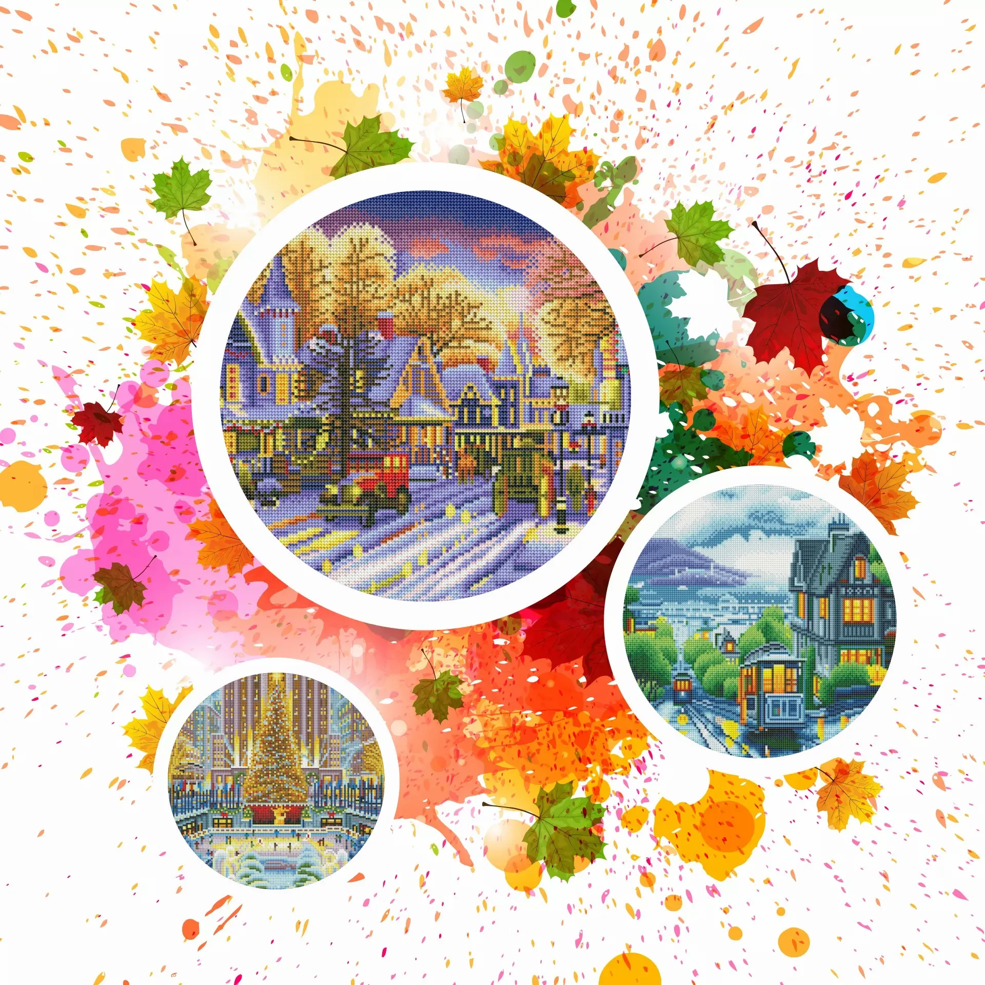 

LED Light Diamond Painting,Castle,Scenery,Full Round Drill Diamond Embroidery,Cross Stitch,Rhinestone,Needlework,Decor,40x50cm
