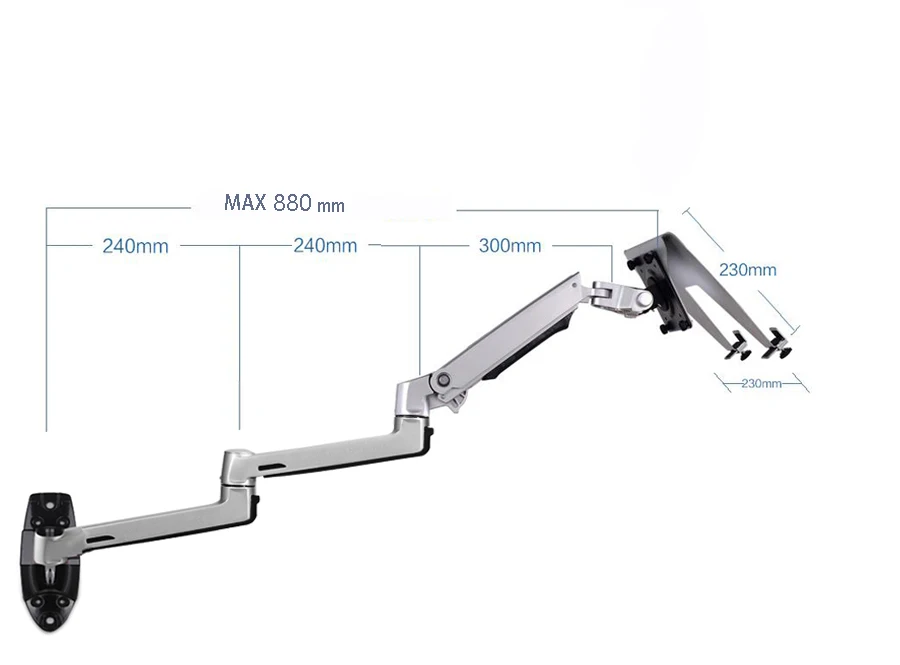 Suporte do Portátil de Montagem na Parede Mecânica de Alumínio Braço Ultra Longo Mola Movimento Completo Portátil Montagem Monitor Titular Lapdesk Xsj8013wt - Imagem 4