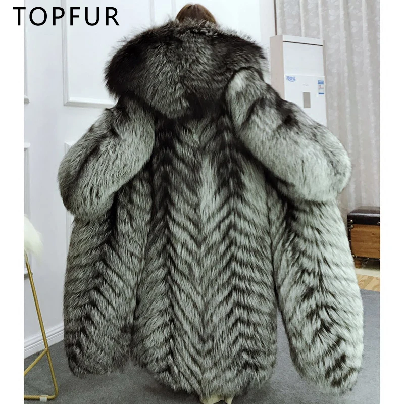 

TOPFUR 2018 NEW Super Luxury Natural Fox Fur Coat For Women Winter Fur Jacket Fashion 130cm Long Russian Real Silver Fox Fur