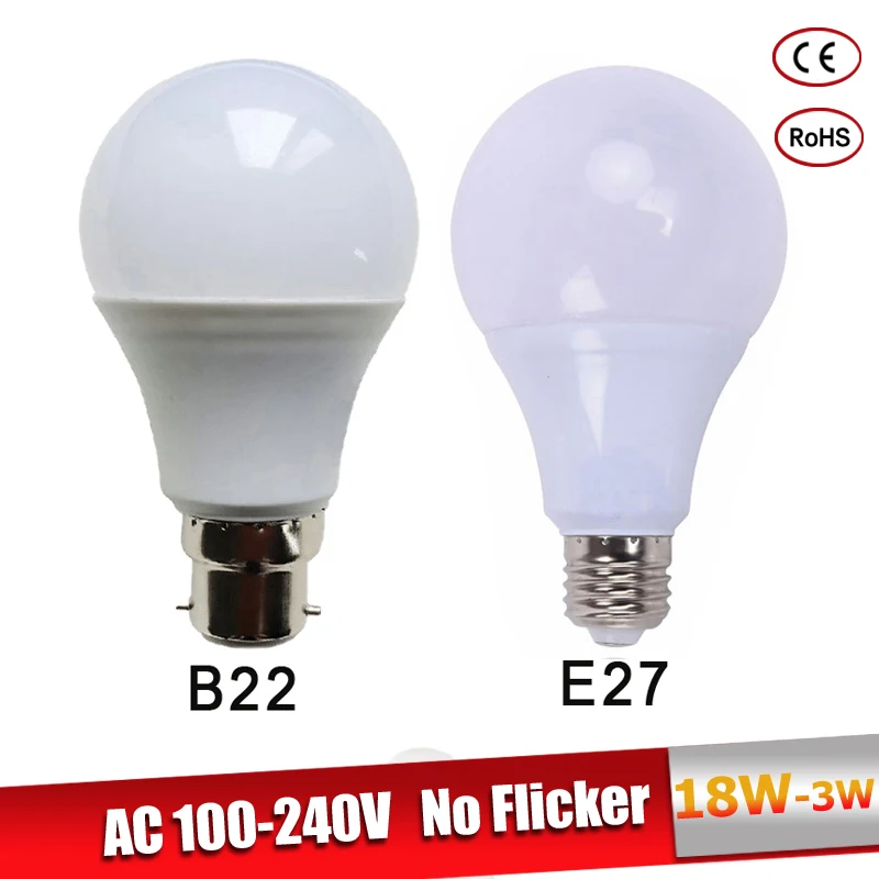 Lámparas led e27 B22 bombilla LED 220 V 110 V 3 W 5 W 7 W 9 W 12 W 15 W 18 W poder real lampadine fría led blanco cálido bombilla de foco Led
