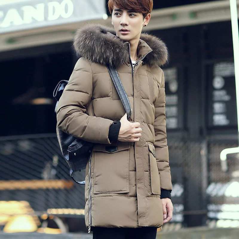 2016 Winter new men’s warmth down jacket warm clothing students warm tide jacket men in the long section of black cotton khaki