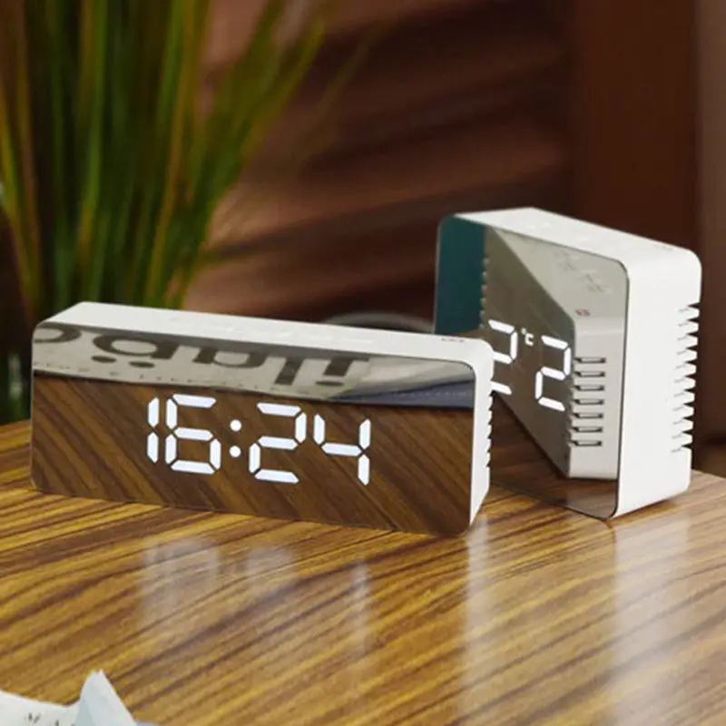 

Multifunction Digital Electronic LED Mirror Alarm Clock Snooze Display Time Temperature Night Light Mode Table Desk Alarm Clock