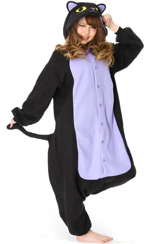 Polar Fleece Spooky cat Onesies Pajamas Rompers Woman Animal Cosplay