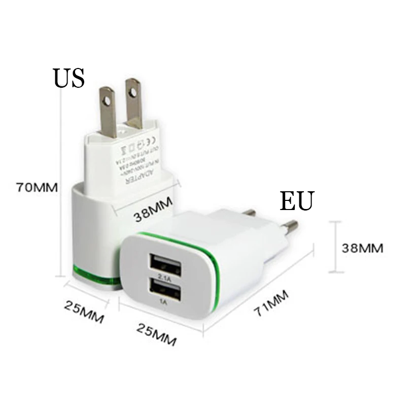 Rovtop 2 порта USB зарядное устройство ЕС и США штекер светодиодный светильник 5 в 2A