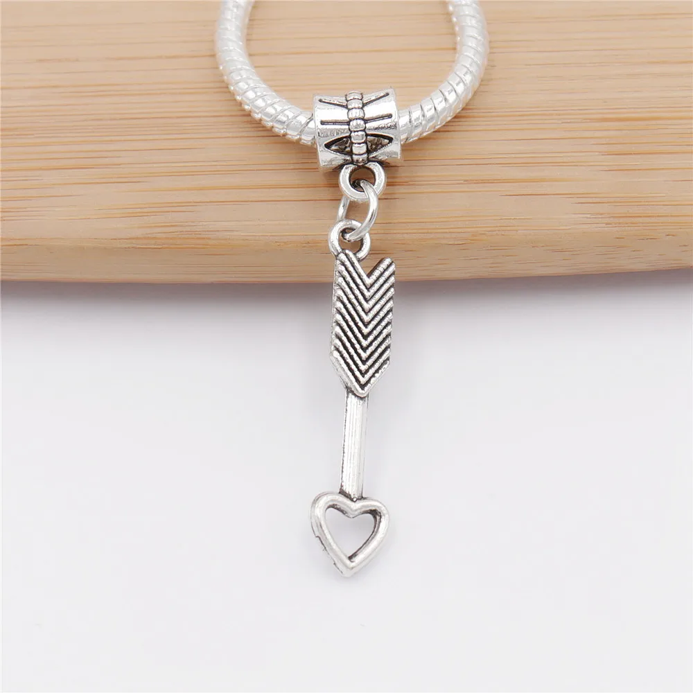 Ancient silver beads 25pcs/lot Love arrow charm fit bracelet pendants