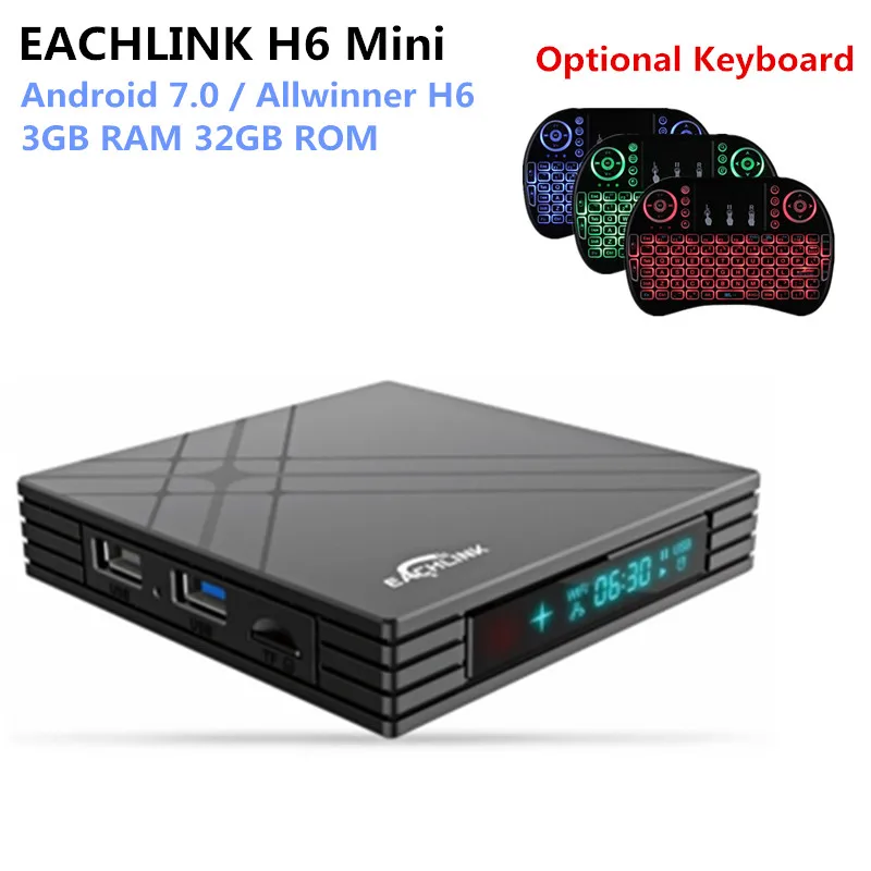 

EACHLINK H6 Mini Android 7.0 Smart TV Box Allwinner H6 3GB 4GB RAM 32GB ROM 2.4G WiFi 100Mbps USB3.0 BT4.1 6K H.265 Set Top Box