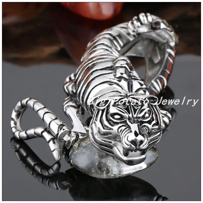 Новое поступление 96 г мужские ювелирные изделия 316L нержавеющая сталь милый тигр серебряная цепь мужские браслеты 22 см, идеальная технология