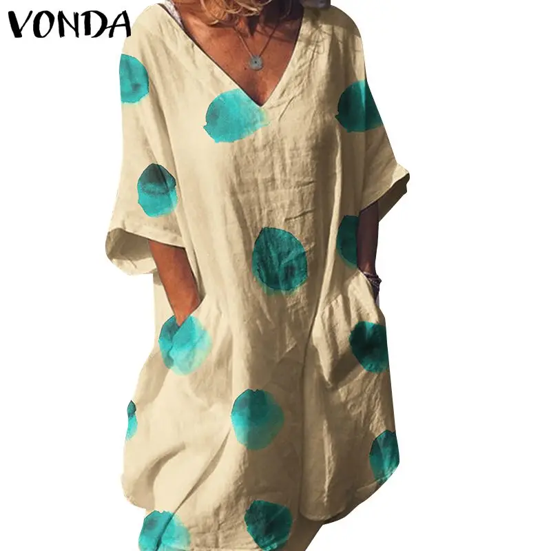 Летнее платье VONDA сексуальный v-образный вырез в богемном стиле с принтом в горошек; Повседневное платье для будущих мам Femme халат Беременность пляжные вечерние платья
