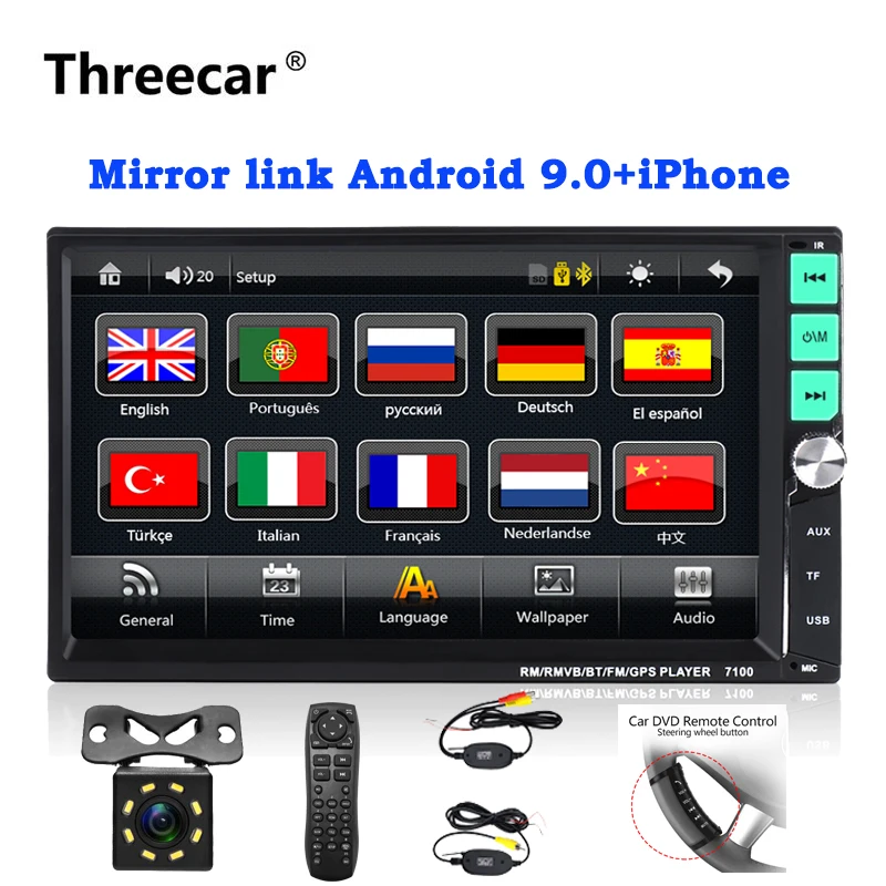 2 din автомагнитола " HD сенсорный экран плеер mirrorlink Android 9 Iphone MP5/SD/FM/MP4/USB/AUX/Bluetooth Авто Аудио для камеры