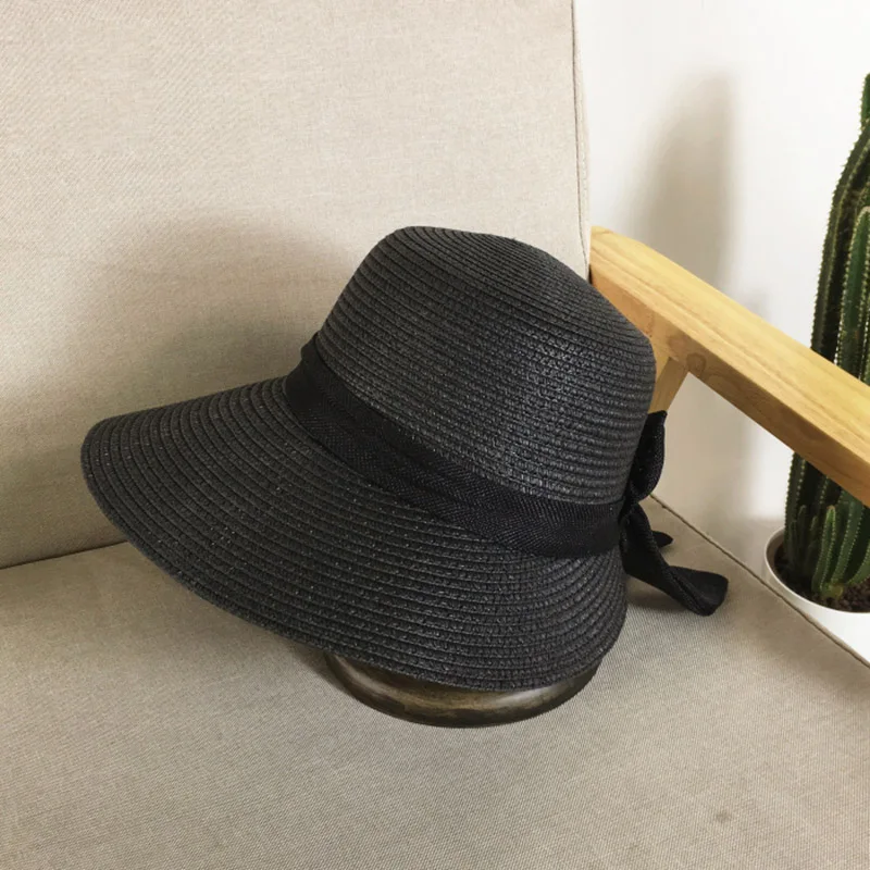 Summer Women Big Bow Wide Brim Straw Bucket Cap Ladies Floppy Beach Panama Hat Female Outdoor Casual Sun Caps CP0222 (6)