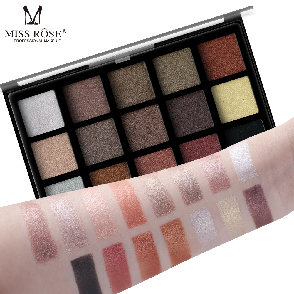 MISS ROSE 15Colors Nude Color Eye Shadow Makeup Professional Waterproof Flash Gold Nude Color Eye Shadow Makeup Tray TSLM2