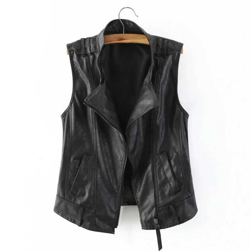 

Plus Size 3XL Female Black Leather Vest Spring Zipper Cool Motorcycle LeatherJacket Women's All Match PU Leather Waistcoat f558