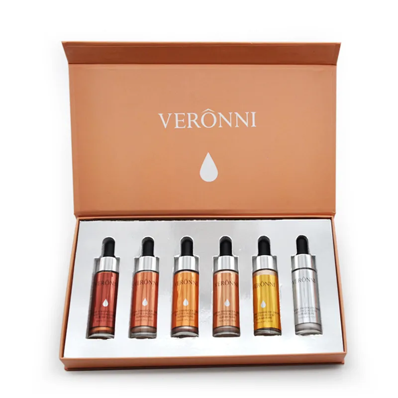 Hot Sales Cosmetic VERONNI 6 Color Glitter Liquid Highlighter Waterproof Brightening Shining Bronzer Highlighter Makeup Glow Kit