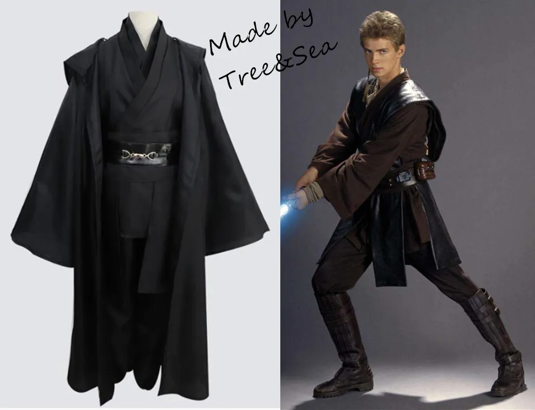 

Halloween Star Wars Mens Anakin Skywalker costume Hooded Robe Anakin Skywalker role play black suits shoe covers any size