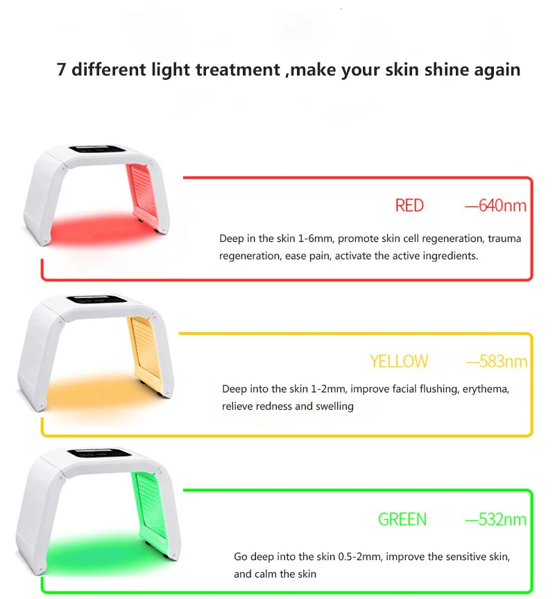Профессиональный Фотон PDT светодиодный светильник маска для лица машина 7 цветов лечение акне отбеливание лица Омоложение кожи светильник терапия