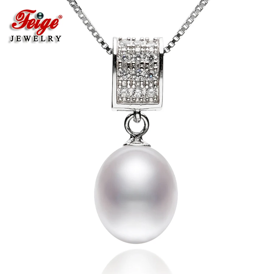 

FEIGE New Design 925 Sterling Silver Pearl Necklaces & Pendants For Women's 8-9mm Rice Natural Freshwater Pearls Fine Jewelry